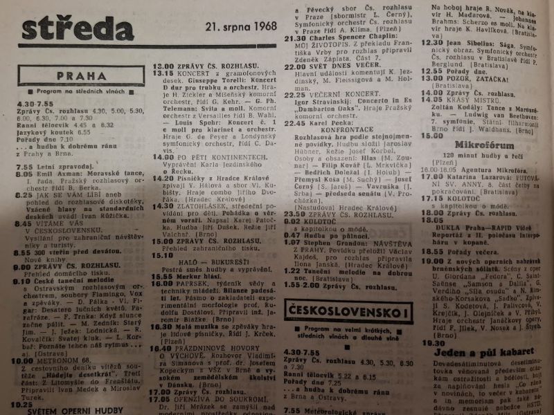 ukázka programu Čs.rozhlasu dle časopisu Československý rozhlas č.34/1968
