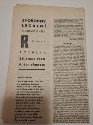 časopis Svobodní legální Československý rozhlas č.3, 26.srpna 1968 - 6. den okupace