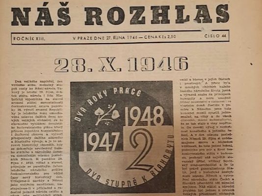část obálky časopisu NÁŠ ROZHLAS, s programem na 28.10.1946